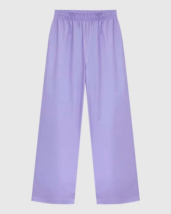 Calça Wide Leg Feminina Cós Elástico Em Tricoline Roxo - G