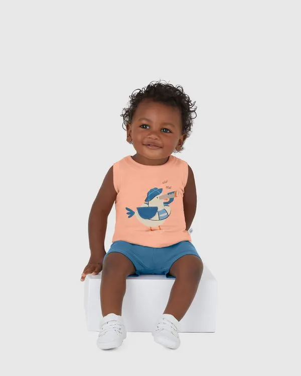 Conjunto Infantil Menino Regata E Bermuda Saruel Em Algodão Malwee Kids Laranja - 9M