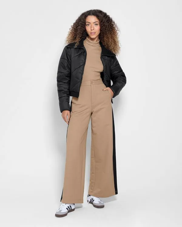 Calça Wide Leg Feminina Recorte Lateral Em Moletom - ENFIM Marrom - M
