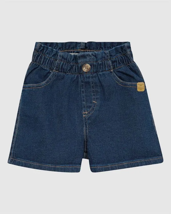 Shorts Infantil Menina Clochard Cintura Média Em Jeans Moletom Malwee Kids Azul - 14