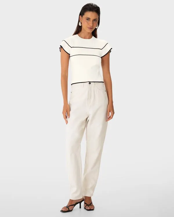 Blusa Feminina Listra Frontal Manga Fluída Em Tricô Canelado - ENFIM Off White - G