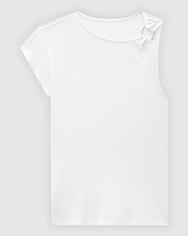 Blusa Feminina Assimétrica Argola Frontal Em Viscose Stretch - ENFIM Branco - M