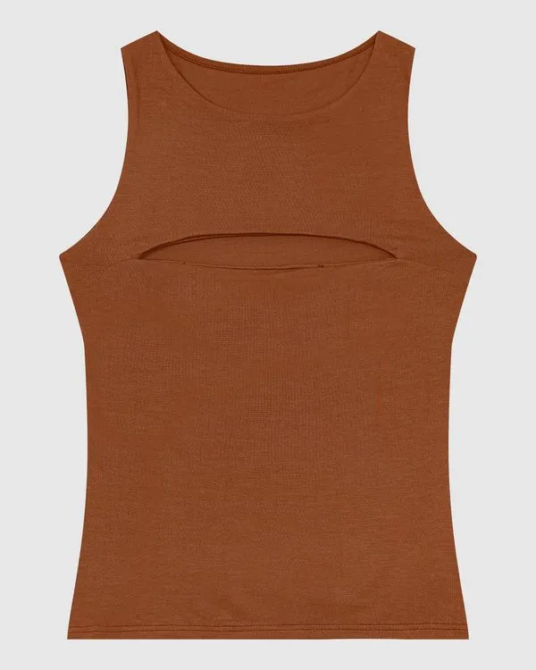 Regata Justa Feminina Detalhe Vazado Busto Em Viscose Stretch - ENFIM Marrom - M