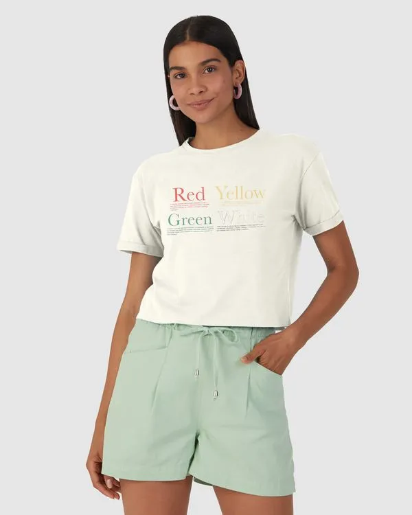 Camiseta Cropped Feminina Yellow Em Malha Algodão Off White - GG