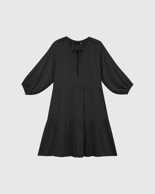Vestido Feminino Manga Bufante Com Elástico Em Viscose Preto - XGG