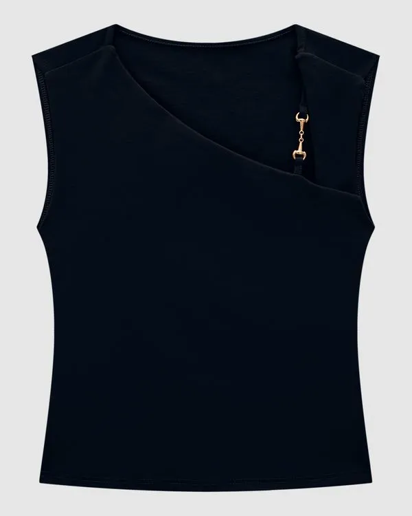 Regata Feminina Decote Assimétrico Em Malha Interlock - ENFIM Preto - GG