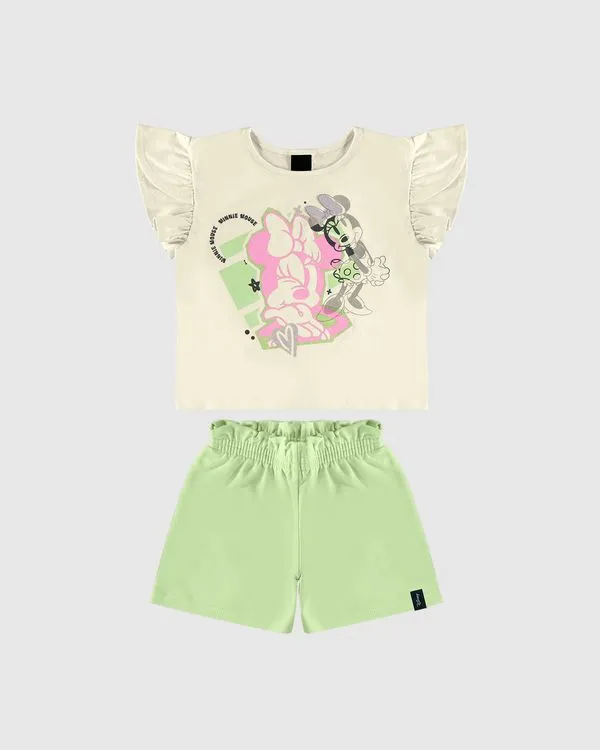 Conjunto Infantil Menina Estampa Glitter Minnie Mouse Disney Malwee Kids Off White - 14