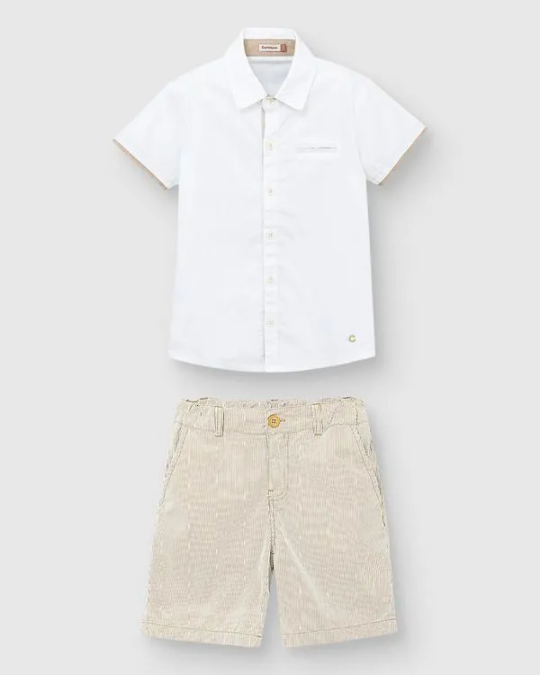Conjunto Menino Camisa Tradicional E Bermuda Em Algodão - Carinhoso Branco - 6