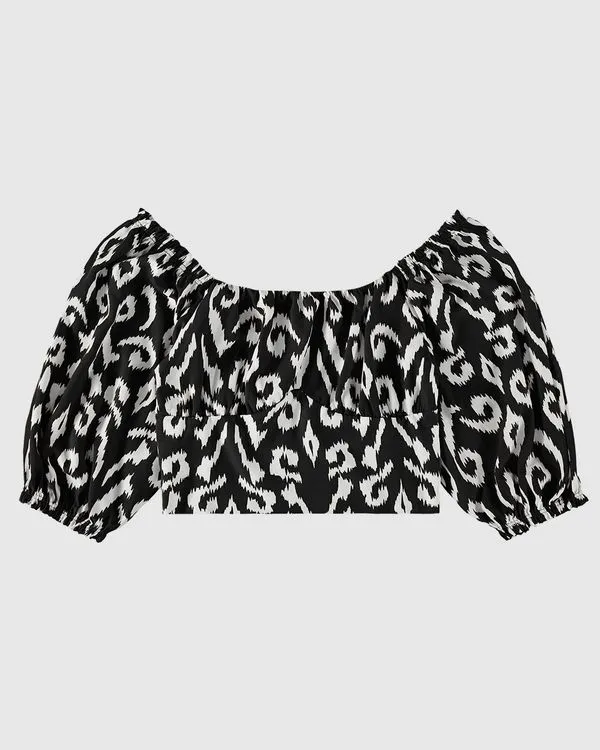 Blusa Feminina Estampada Decote Ombro A Ombro Em Viscose - ENFIM Preto - PP