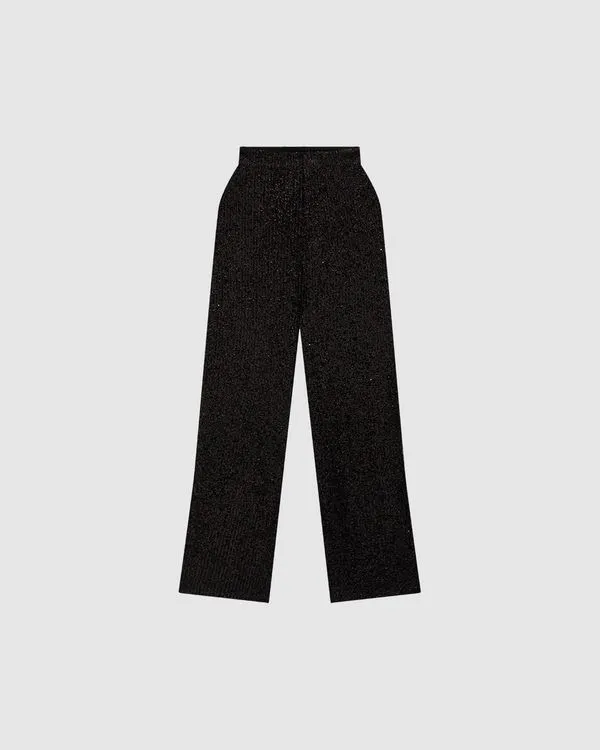 Calça Reta Feminina Cintura Alta Em Paetê - ENFIM Preto - G