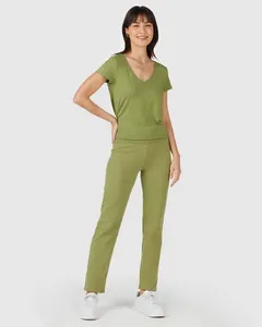 Calça Básica Feminina Cós Elástico Em Moletom Stretch Flanelado Verde - XGG