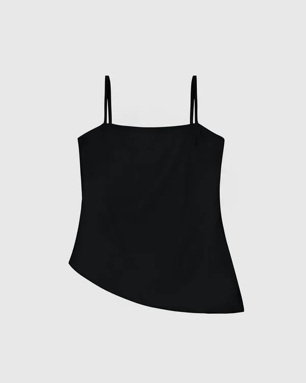 Regata Feminina Decote Reto Barra Assimétrica Em Crepe De Viscose - ENFIM Preto - P