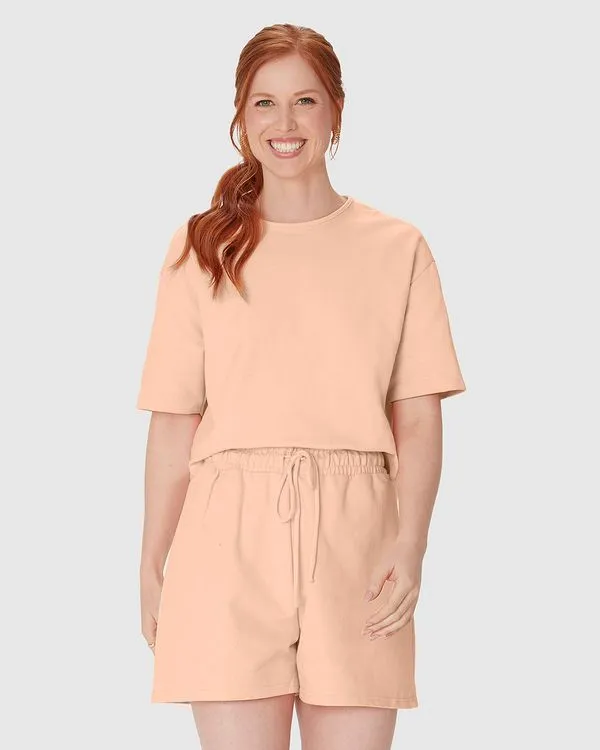 Blusa Ampla Feminina Manga Curta Em Malha Tweed E Moletinho Laranja - PP