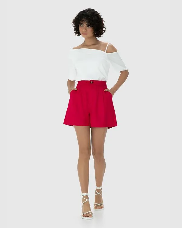 Shorts Feminino Alfaiataria Bolso Faca Em Crepe - ENFIM Vermelho - M