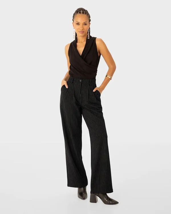 Blusa Feminina Decote Transpassado Em Viscose - ENFIM Preto - P