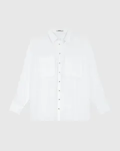 Camisa Feminina Utilitária Bolso Frontal Em Tecido Acetinado - ENFIM Branco - P