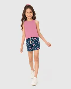 Conjunto Infantil Menina Regata Cropped + Shorts Estampado Malwee Kids Rosa - 8
