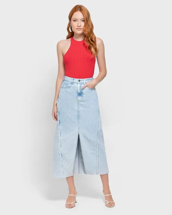 Regata Justa Feminina Decote Halter Neck Em Tricô De Viscose - ENFIM Vermelho - P