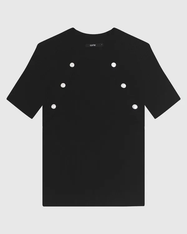 Blusa Justa Feminina Detalhe Botões Decorativos Em Tricô - ENFIM Preto - M