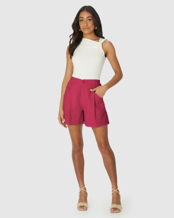 Bermuda Reta Feminina Bolso Funcional Em Viscolinho Vermelho - GG