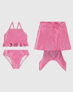 Biquíni Infantil Menina Saia Cauda Sereia Em Malha Glitter UV50+ Malwee Kids Rosa - 3