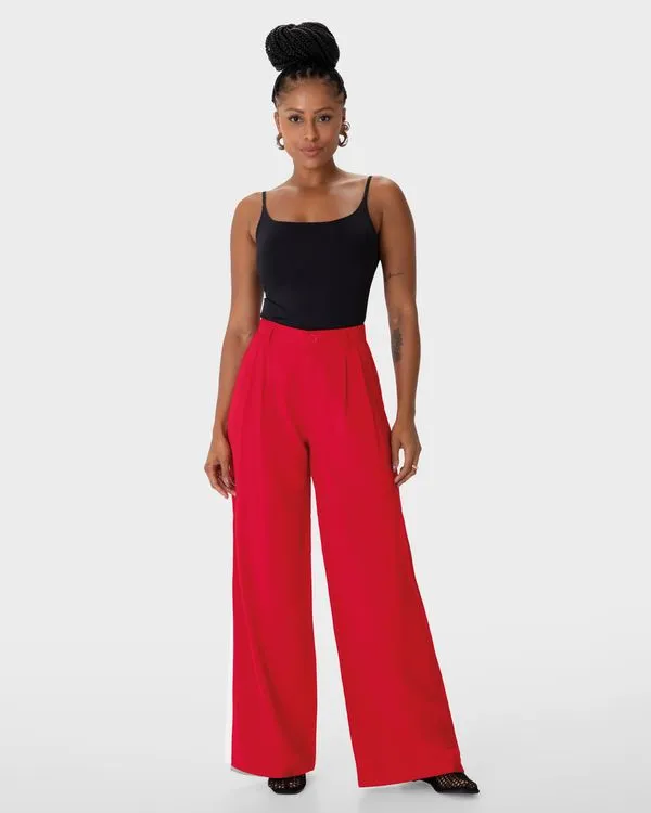 Calça Feminina Alfaiataria Pregas Frontais Em Liocel - ENFIM Vermelho - M