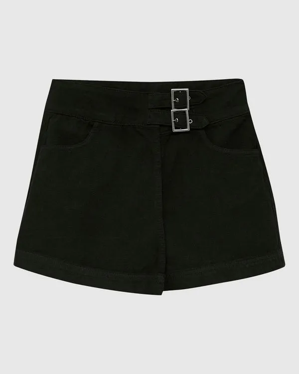 Shorts Saia Feminino Detalhe Fivela Dupla Metal Em Sarja - ENFIM Preto - 42