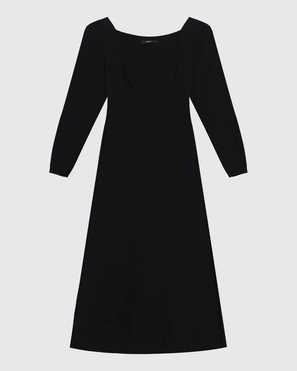 Vestido Midi Feminino Manga Longa Em Viscose - ENFIM Preto - GG