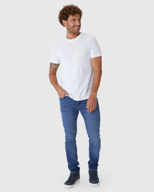 Calça Masculina Skinny Cintura Média Em Jeans Super Stretch Azul - 38