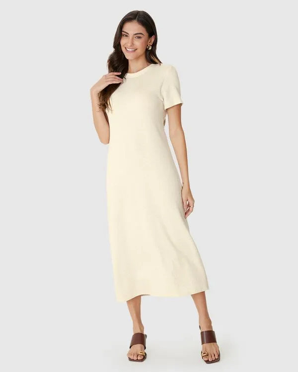 Vestido Midi Feminino Detalhe Vazado Costas Em Moletom Viscolinho Stretch Off White - M