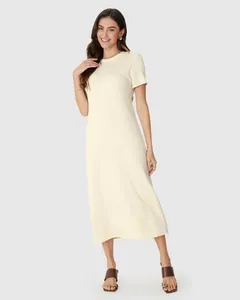 Vestido Midi Feminino Detalhe Vazado Costas Em Moletom Viscolinho Stretch Off White - M