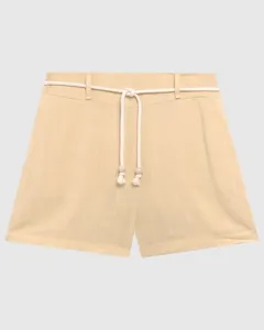 Shorts Feminino Com Cinto Cordão Em Viscolinho Amarelo - GG