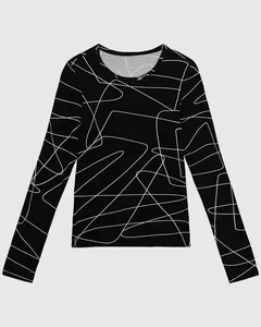 Blusa Feminina Estampada Decote Redondo Manga Longa Em Viscose Stretch Preto - M
