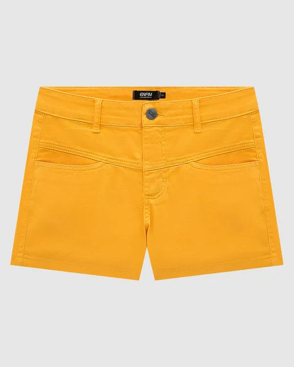 Shorts Feminino Bolso Diferenciado Em Sarja Com Elastano - ENFIM Amarelo - 38