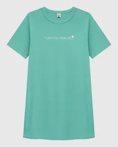 Camisola Feminina Estampa Frontal Em Malha Algodão Verde - G