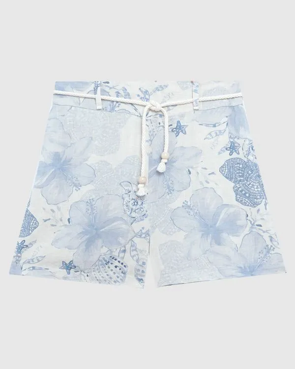 Shorts Feminino Com Cinto Cordão Em Viscolinho Azul - M