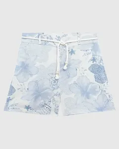 Shorts Feminino Com Cinto Cordão Em Viscolinho Azul - M