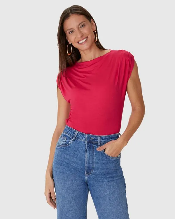 Blusa Justa Feminina Decote Redondo Sem Manga Em Viscose Stretch Rosa - M