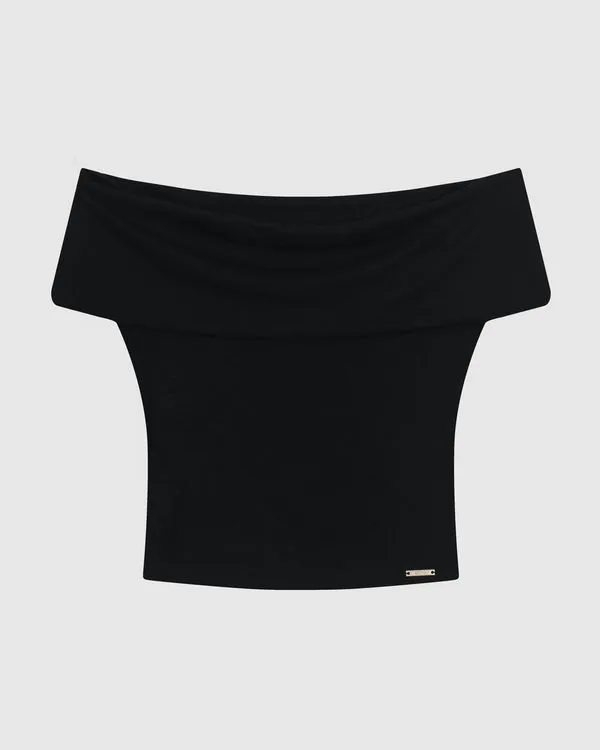 Blusa Justa Feminina Decote Ombro A Ombro Em Malha Viscose Canelada - ENFIM Preto - GG