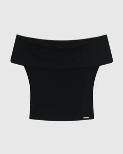 Blusa Justa Feminina Decote Ombro A Ombro Em Malha Viscose Canelada - ENFIM Preto - GG