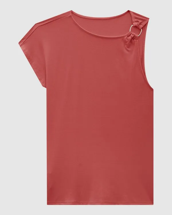 Blusa Feminina Assimétrica Argola Frontal Em Viscose Stretch - ENFIM Rosa - G