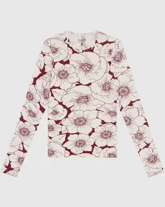 Blusa Feminina Justa Manga Longa Estampada Em Malha Viscolinho Stretch Off White - XGG