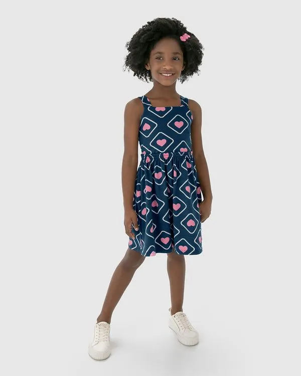 Vestido Infantil Acinturado Decote Reto Em Algodão Malwee Kids Azul - 12