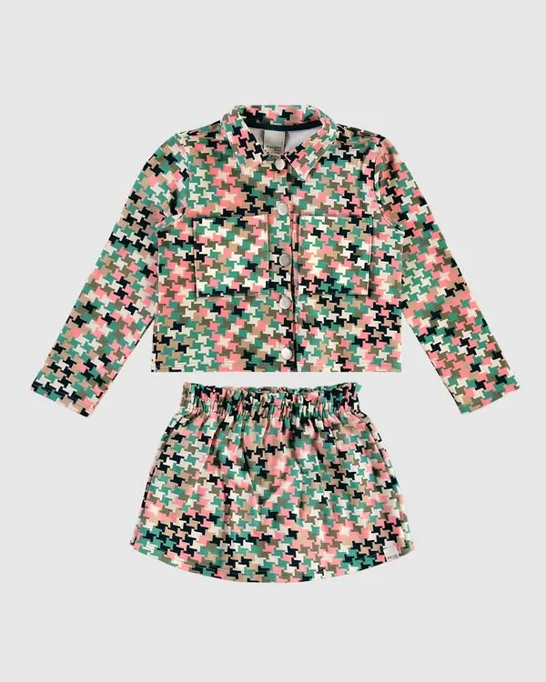 Conjunto Infantil Menina Camisa E Shorts Saia Em Moletom Stretch Malwee Kids Cinza - 8