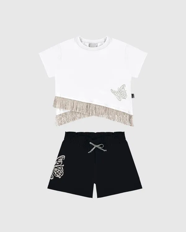 Conjunto Infantil Menina Blusa Com Franjas Brilho - Carnaval Malwee Kids Branco - 6
