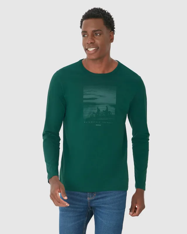 Camiseta Masculina Manga Longa Com Estampa Em Algodão