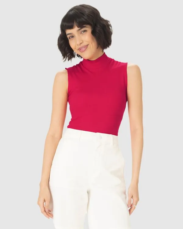 Regata Básica Feminina Gola Alta Em Ribana Rosa - G