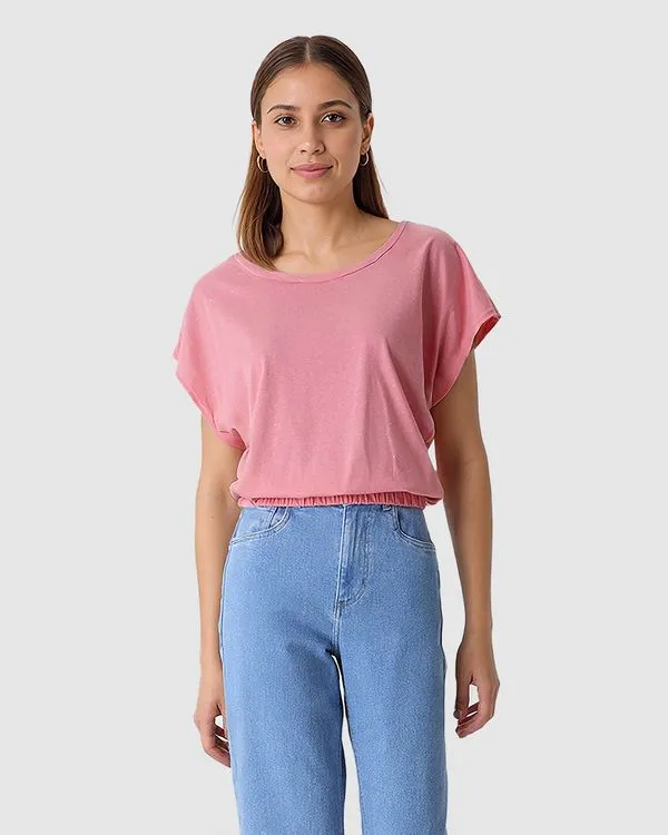 Blusa Ampla Feminina Barra Acabamento Elástico Em Malha Botonê Rosa - M