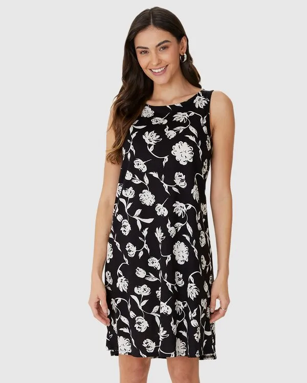 Vestido Feminino Regata Estampa Floral Em Algodão Preto - GG