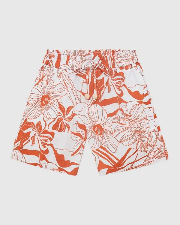 Shorts Clochard Feminino Floral Em Viscolinho Sustentável Laranja - G